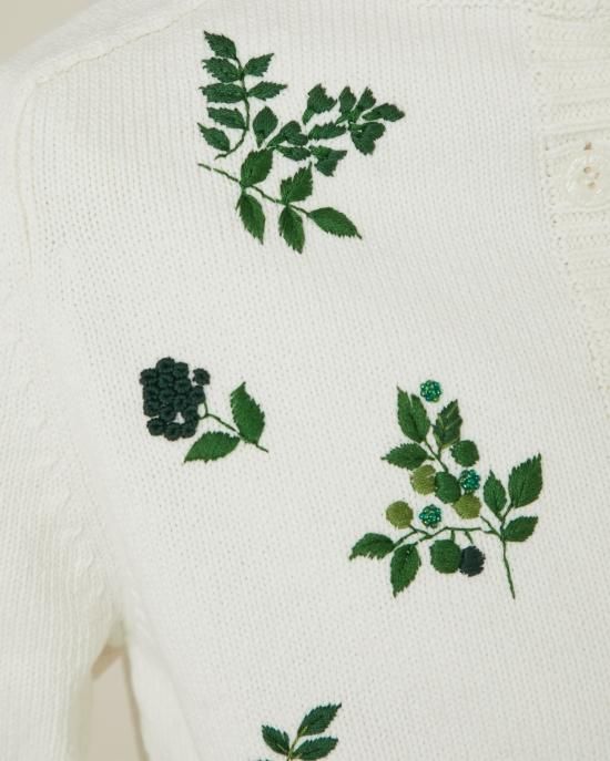 フラワー手刺繍カーディガン(ホワイト×グリーン) - seventen フラワー手刺繍カーディガン(ホワイト×グリーン) - seventen