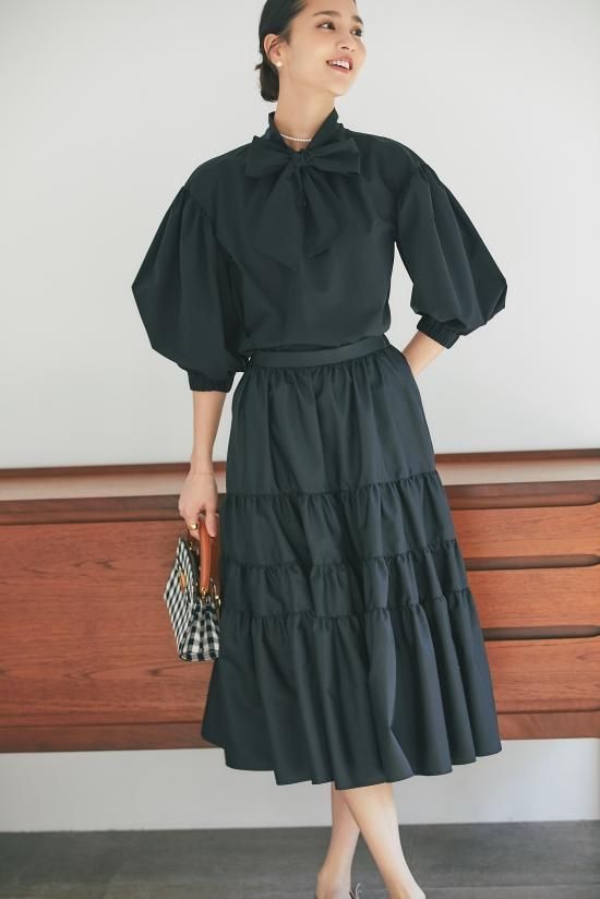 タフタティアードスカート(ブラック) - seventen