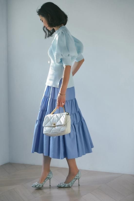 タフタティアードスカート(サックス) - seventen