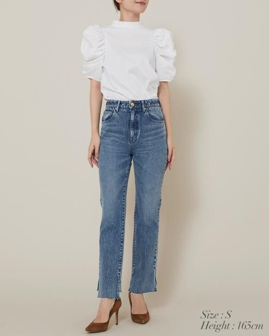 ハイライズスリムストレートデニムパンツ(ヴィンテージサックス 