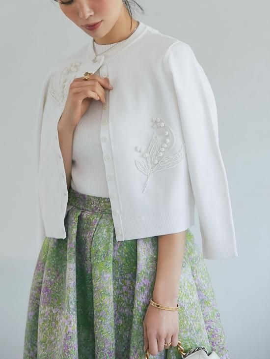 すずらん刺繍カーディガン(ホワイト) - seventen