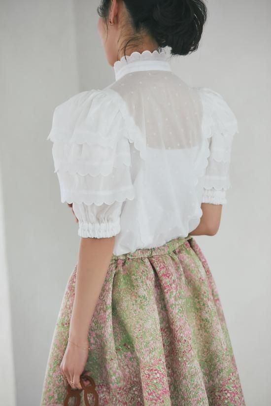再入荷】スカラップティアードブラウス(ホワイト×ホワイトドット