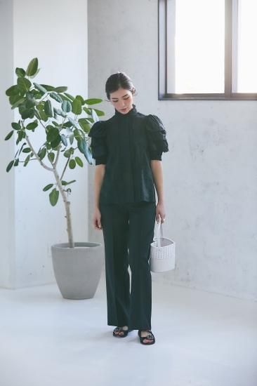 再入荷】スカラップティアードブラウス(ブラック×ブラックドット 再入荷】スカラップティアードブラウス(ブラック×ブラックドット