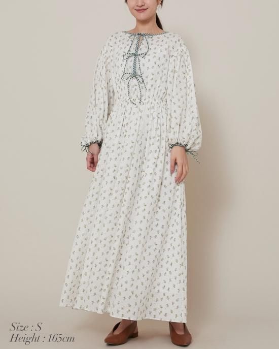 再入荷】小花ローンギンガムパイピングドレス(ピンク) - seventen