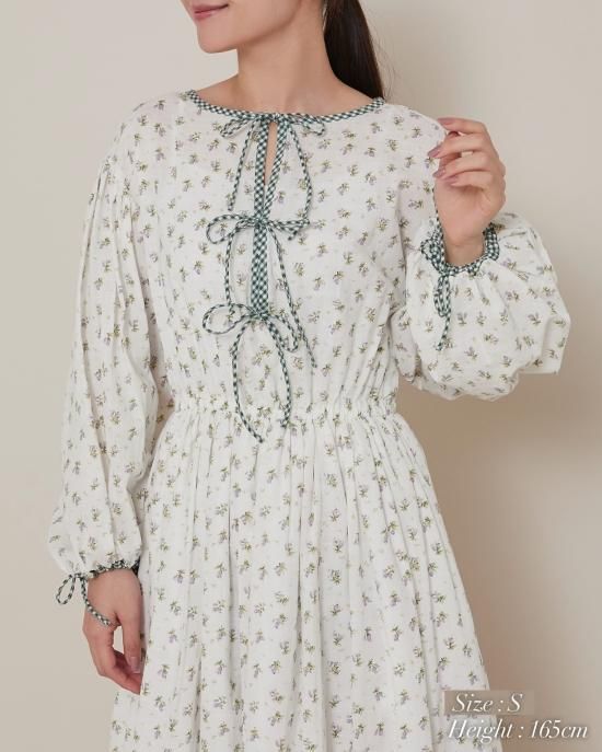 再入荷】小花ローンギンガムパイピングドレス(ピンク) - seventen 再入荷】小花ローンギンガムパイピングドレス(ピンク) - seventen