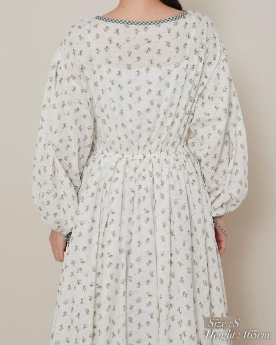 再入荷】小花ローンギンガムパイピングドレス(ピンク) - seventen