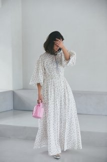 【再入荷】小花ローンギンガムパイピングドレス(ピンク)