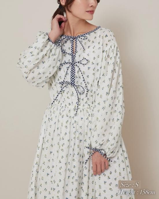 再入荷】小花ローンギンガムパイピングドレス(ピンク) - seventen
