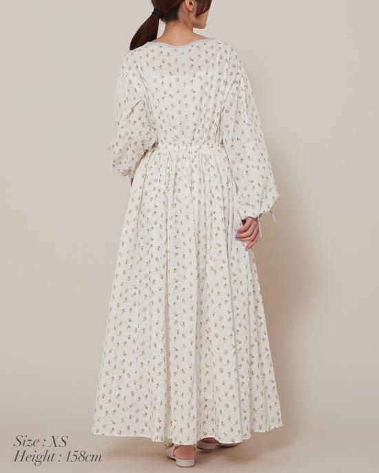 再入荷】小花ローンギンガムパイピングドレス(ラベンダー