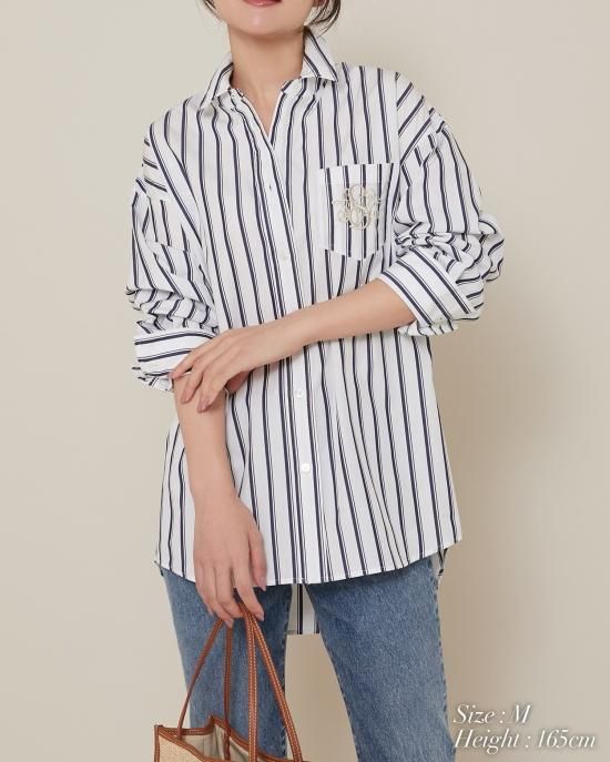 SVT刺繍シャツ(ホワイト×ネイビー) - seventen