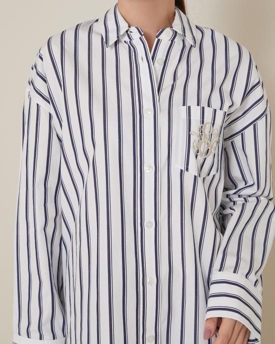 SVT刺繍シャツ(ホワイト×ネイビー) - seventen