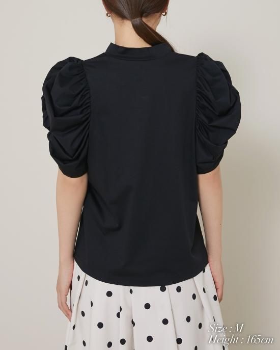 シャーリングスリーブTシャツ(ブラック) - seventen