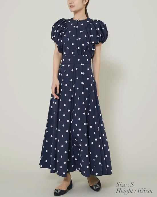 ドットハイウエストタックマキシスカート(アイボリードット) - seventen