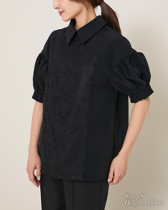 【美品】セブンテンseventen フロントレースブラウス フロントレースブラウス(ブラック) - seventen