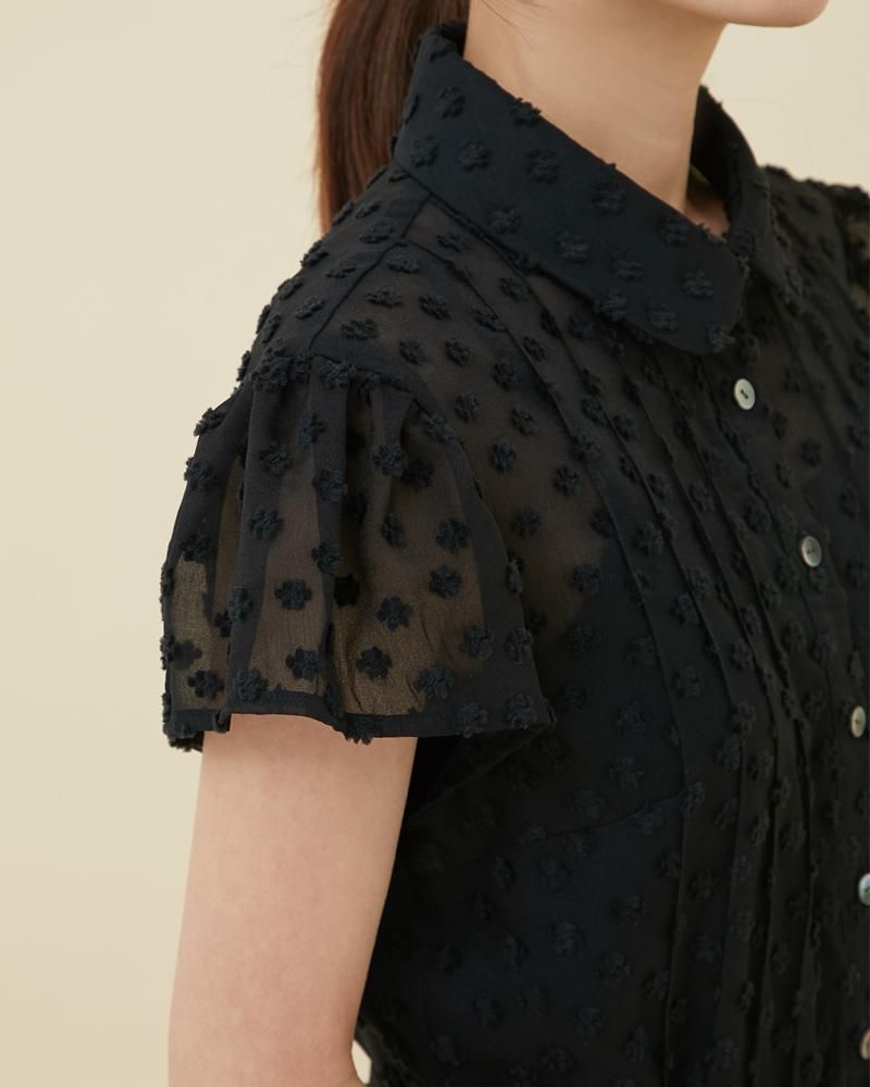 カットジャガードシフォンワンピース(ブラック) - seventen カットジャガードシフォンワンピース(ブラック) - seventen
