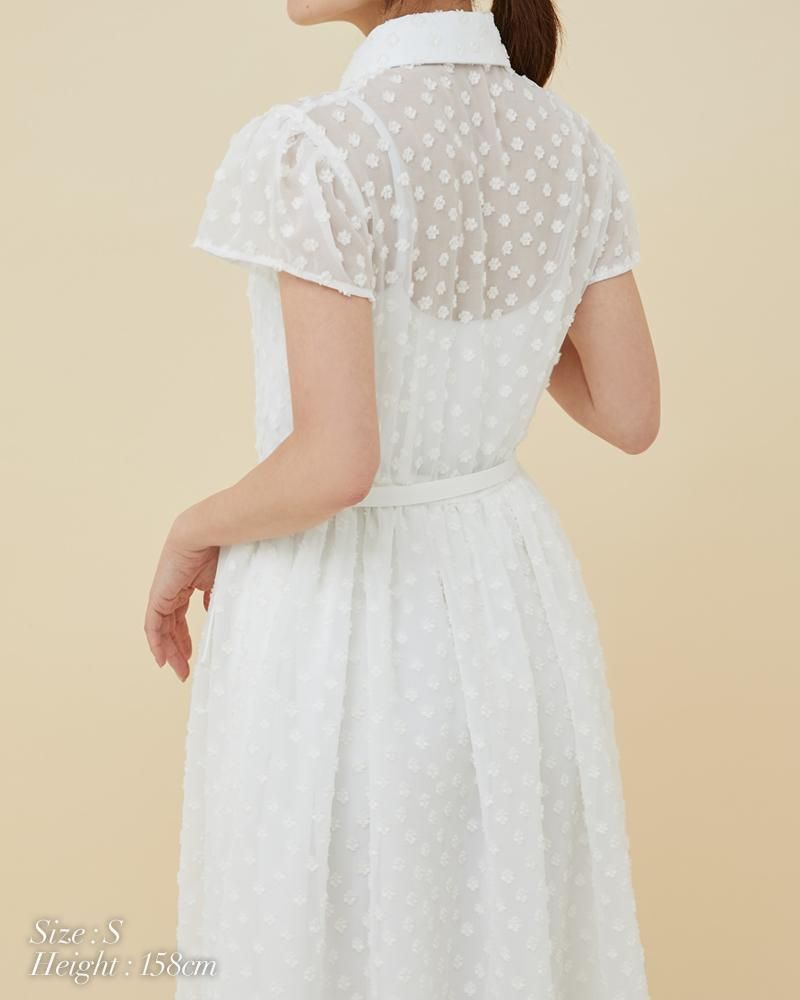 カットジャガードシフォンワンピース(ホワイト) - seventen