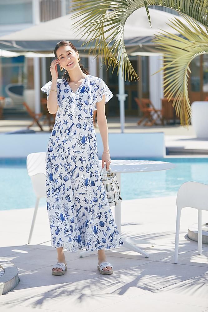 マリンプリントワンピース(ブルー) - seventen