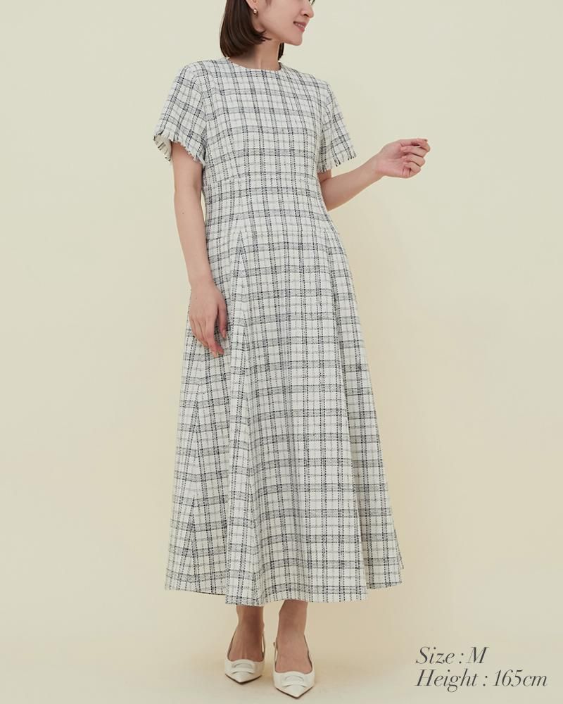 50％off】ツイードフィットフレアワンピース(オフホワイト