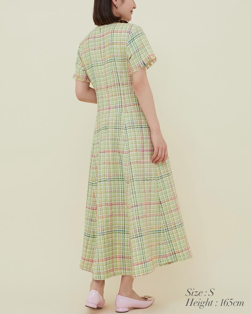 50％off】ツイードフィットフレアワンピース(オフホワイト