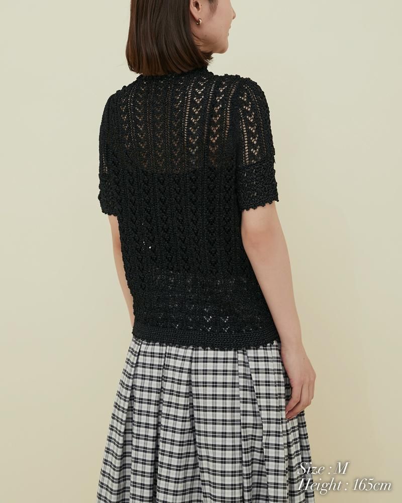 再入荷】クロシェショートスリーブニット(ホワイト) - seventen