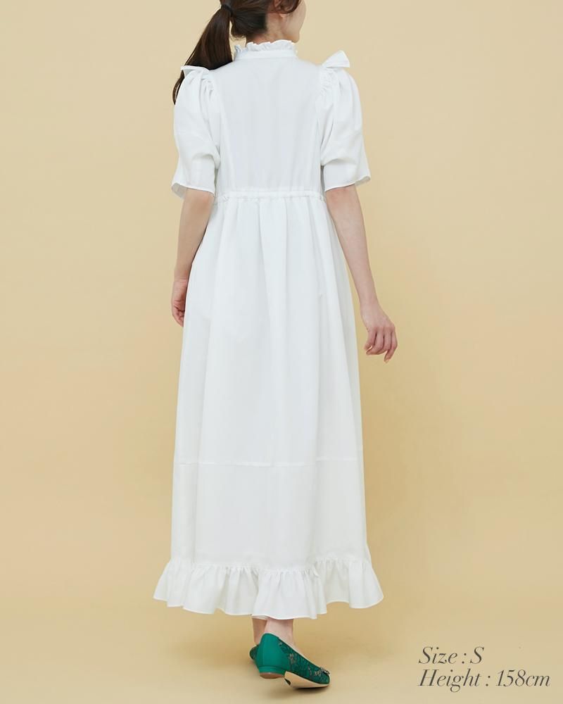 スクエアトリムフリルワンピース(ホワイト) - seventen