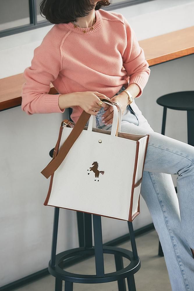 再入荷】ワンポイント刺繍トートバッグ(オフホワイト/大) - seventen