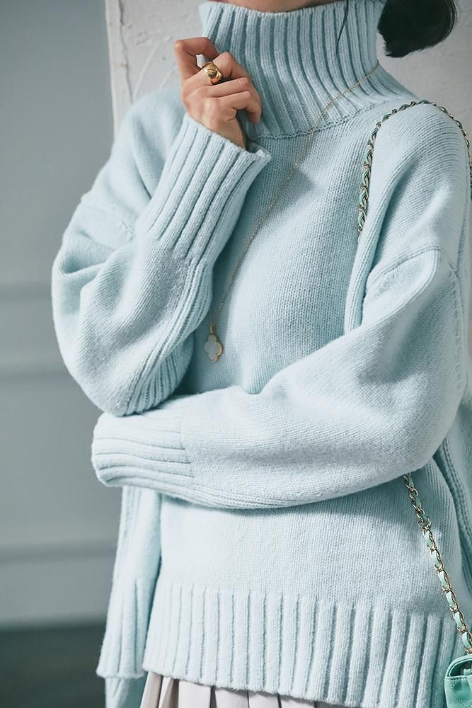 ベーシックタートルニットプルオーバー(ミント) - seventen