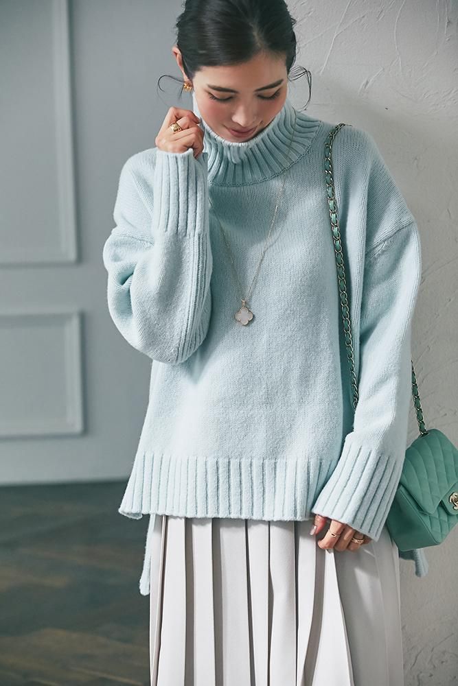 ベーシックタートルニットプルオーバー(ミント) - seventen