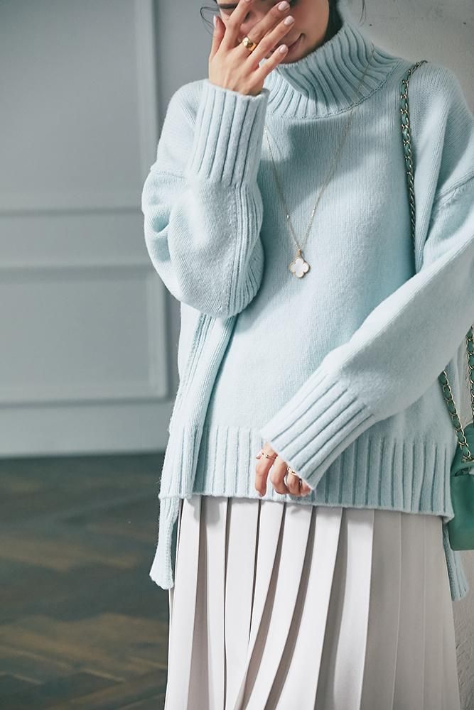 ベーシックタートルニットプルオーバー(ミント) - seventen