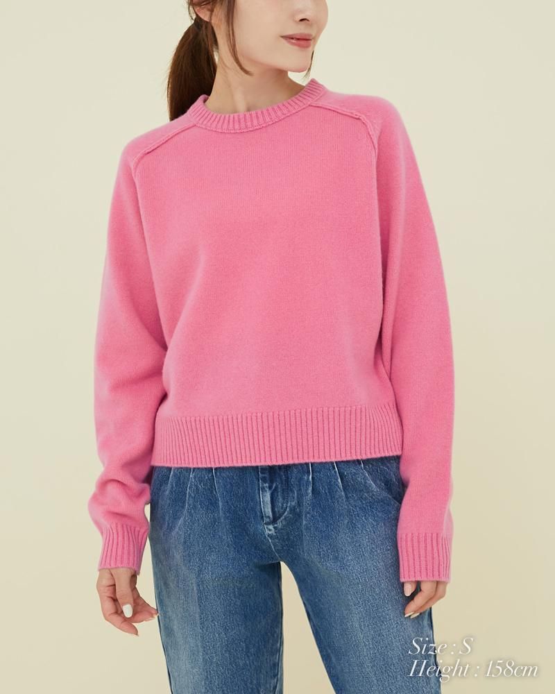 ベーシッククルーネックニット(コーラル) - seventen