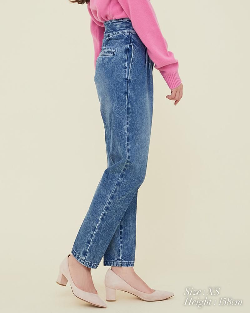ピンタックキャロットデニムパンツ(アイスブルー) - seventen ピンタックキャロットデニムパンツ(アイスブルー) - seventen