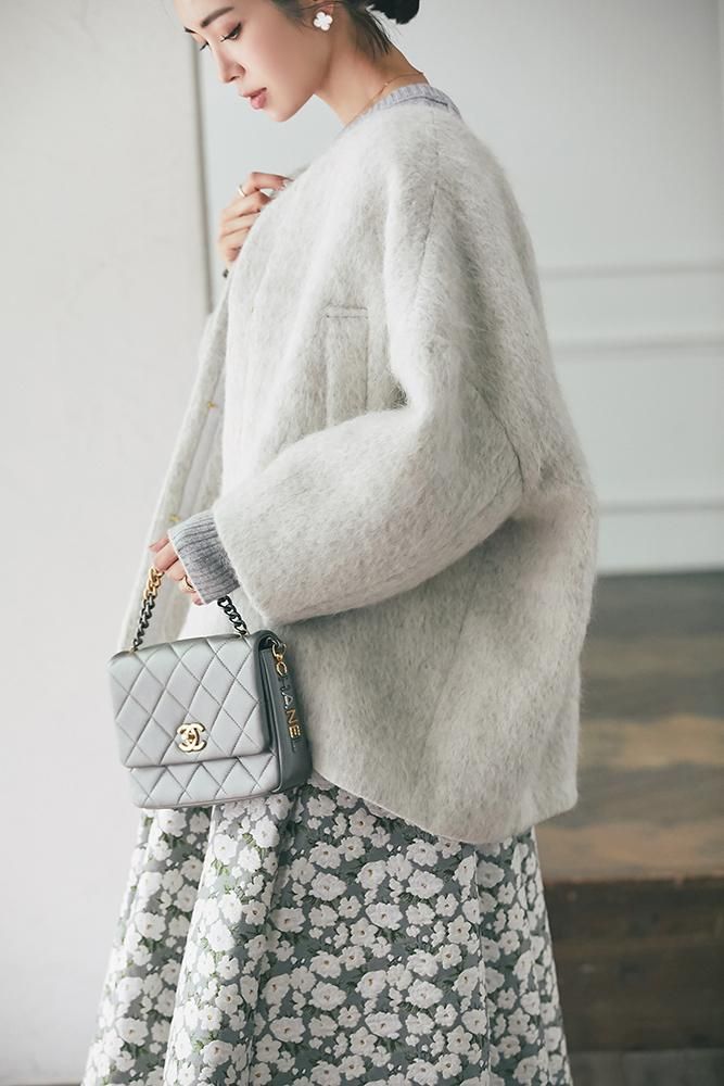 10％off】ミディアムコクーンシャギーコート(グレージュ) - seventen