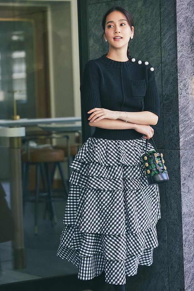 ラッフルティアードスカート(ギンガムチェック) - seventen