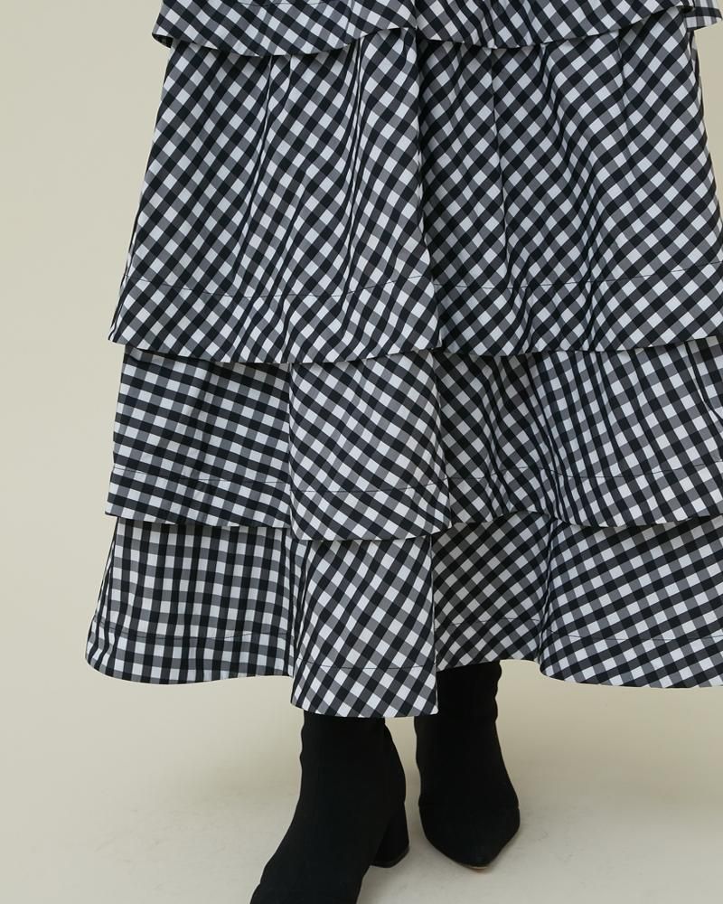 ラッフルティアードスカート(ギンガムチェック) - seventen