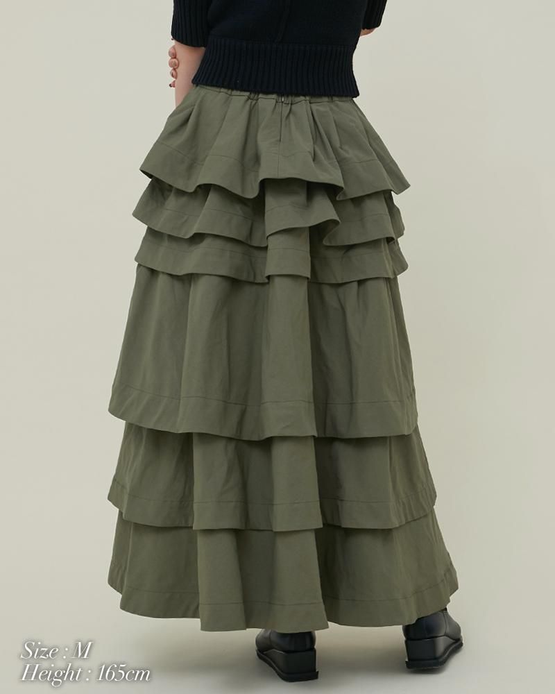 SIIILON Grandma tiered skirt ティアード カーキ SIIILON Grandma