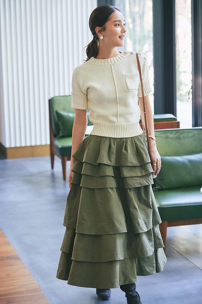 ラッフルティアードスカート(カーキ) - seventen