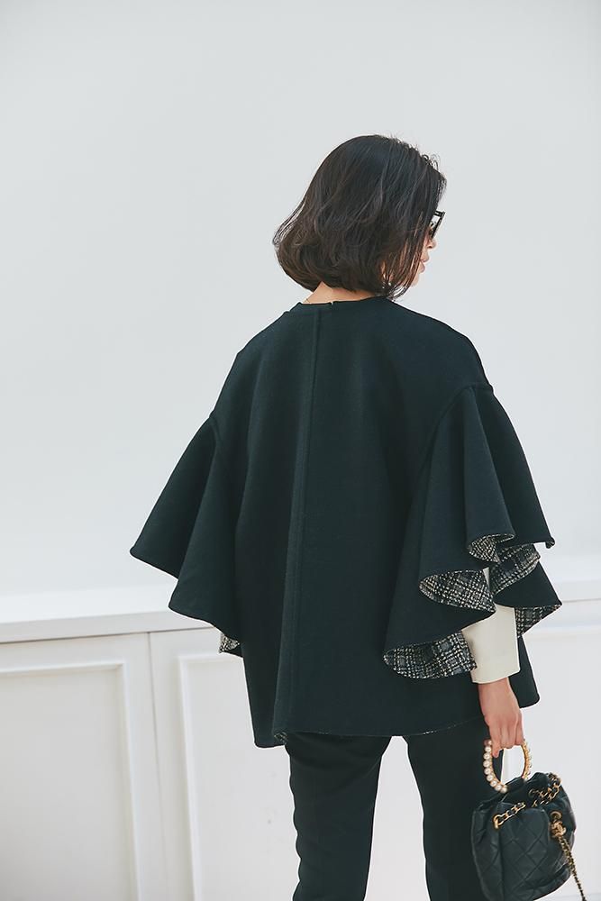 30%off】ラッフルスリーブリバーシブルコート(ブラック) - seventen 30%off】ラッフルスリーブリバーシブルコート(ブラック) - seventen