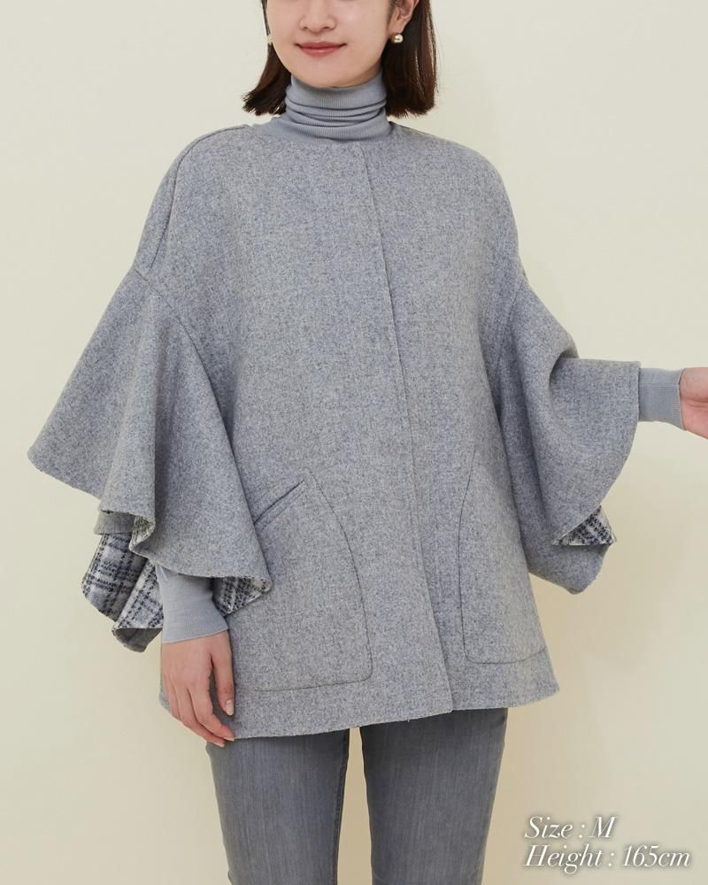 ラッフルスリーブリバーシブルコート(グレー) - seventen