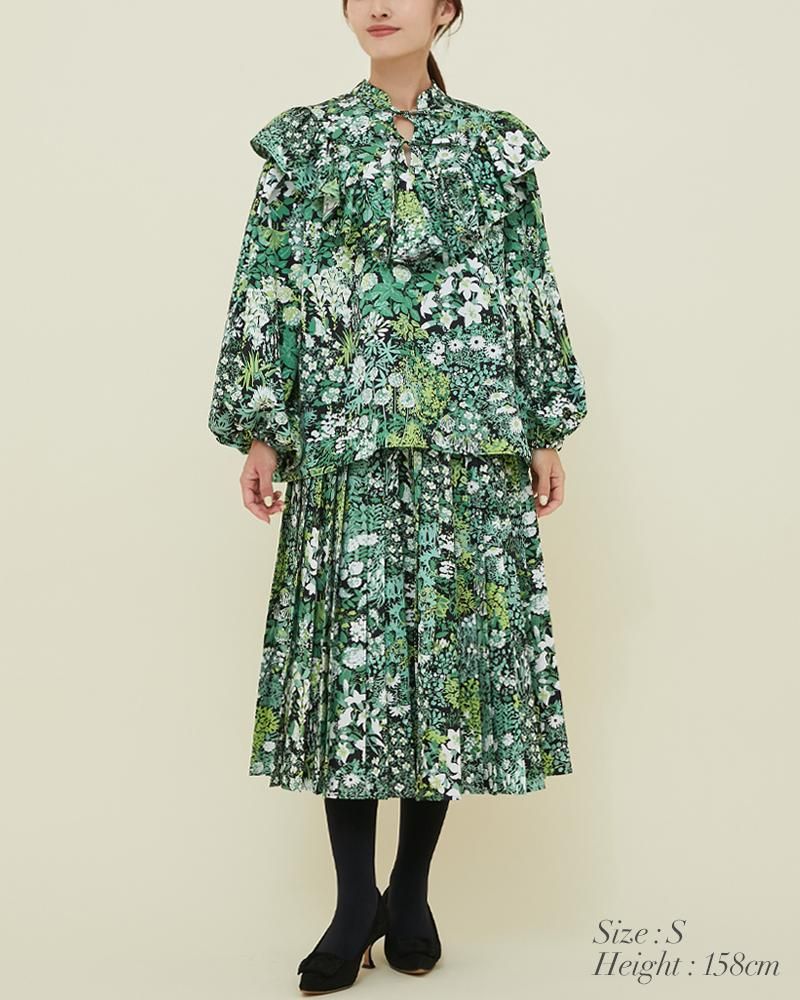 プリントフリルブラウス(ブラック) - seventen