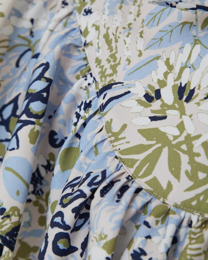 【新品同様】セブンテンseventenプリントフリルブラウス　グレージュ　S プリントフリルブラウス(グレージュ) - seventen