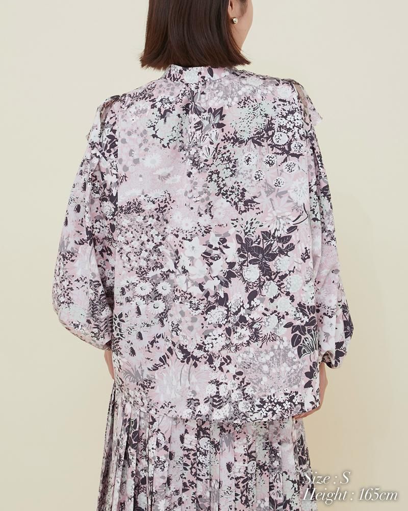 プリントフリルブラウス(グレージュ) - seventen