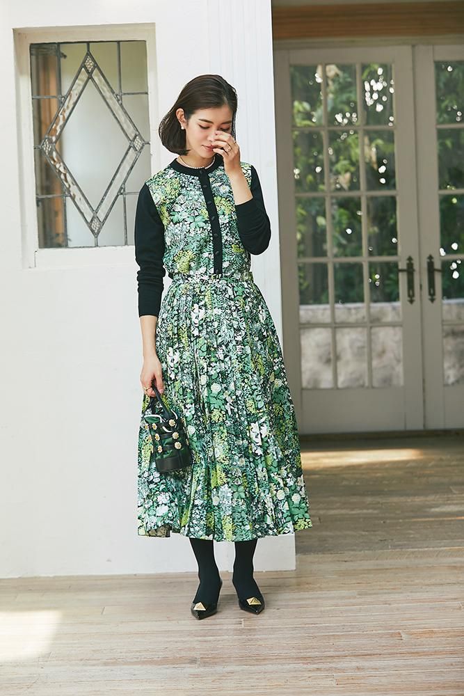 プリントカーディガン(ブラック) - seventen