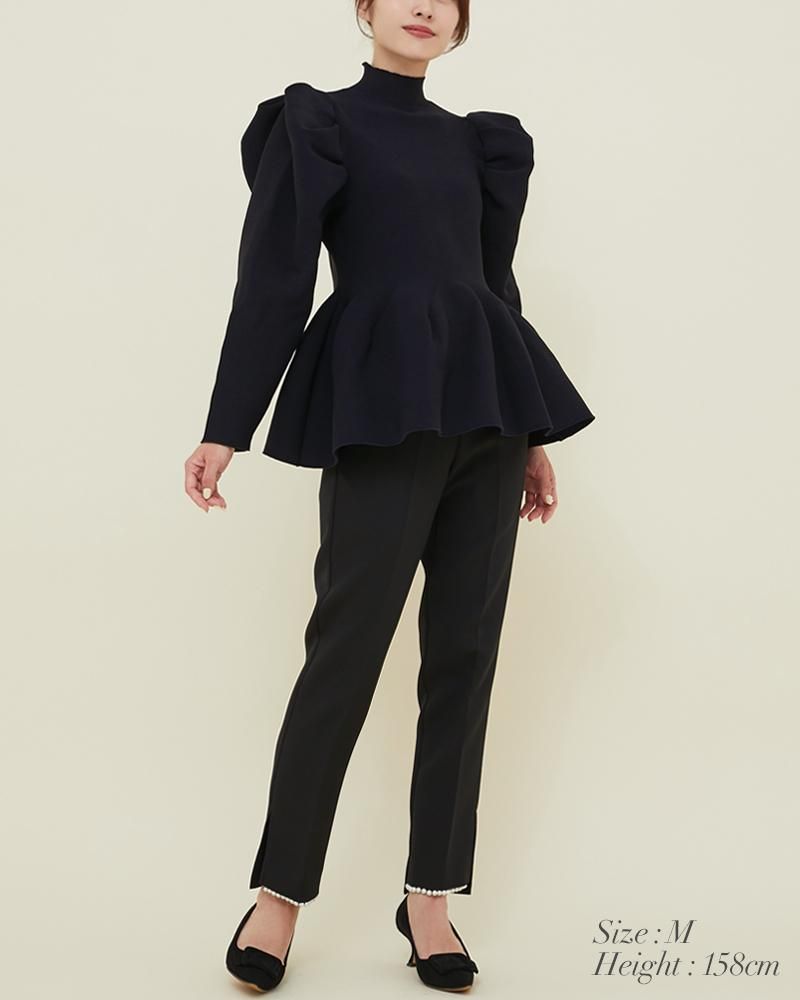 ◾️極美品　セブンテン　seventen　ラッフルタフタニット　ネイビー　フリル ペプラムパフニット(ネイビー) - seventen