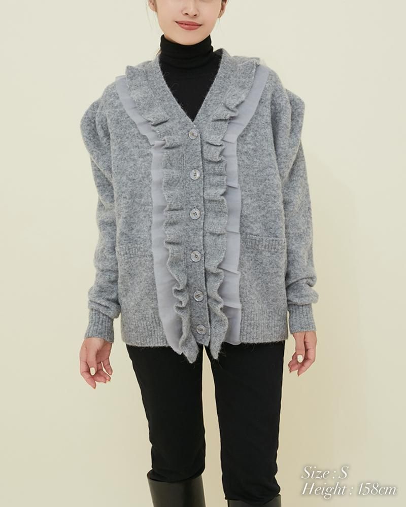 10%off】フリルオーガンジーカーディガン(グレー) - seventen 10%off】フリルオーガンジーカーディガン(グレー) - seventen
