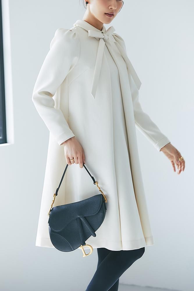 再入荷】フロントタックボウタイワンピース(オフホワイト 再入荷】フロントタックボウタイワンピース(オフホワイト