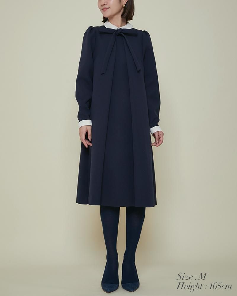 再入荷】フロントタックボウタイワンピース(オフホワイト 再入荷】フロントタックボウタイワンピース(オフホワイト