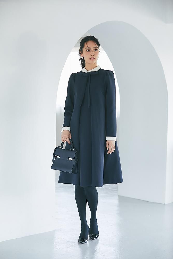 再入荷】フロントタックボウタイワンピース(ネイビー) - seventen