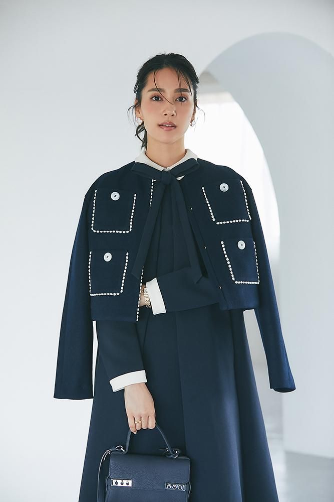 再入荷】フロントタックボウタイワンピース(ネイビー) - seventen 再入荷】フロントタックボウタイワンピース(ネイビー) - seventen
