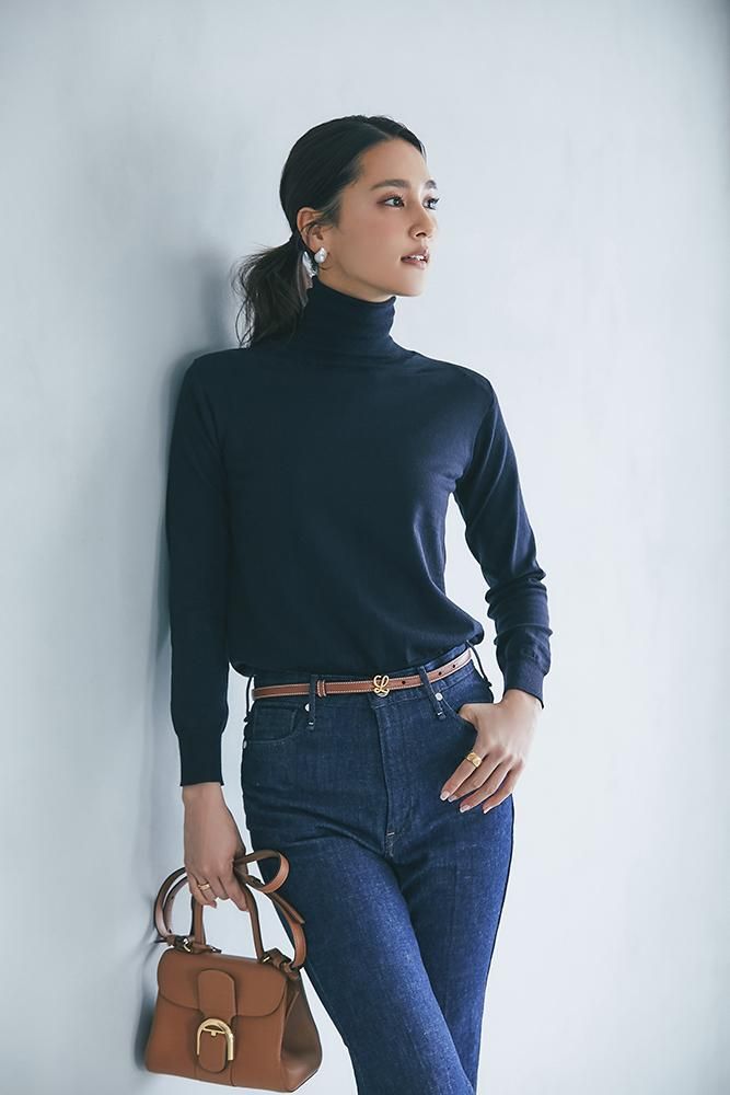 美品 大人気 seventen セブンテン タートルニット ネイビー S ショルダーパットタートルニット(ネイビー) - seventen