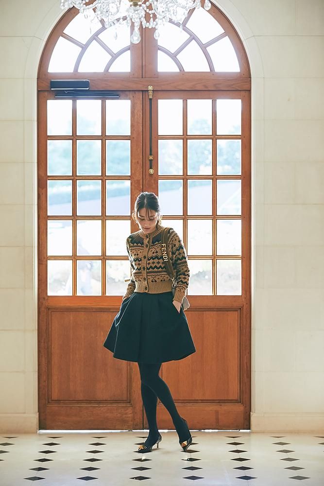 チェリージャガードカーディガン(キャメル) - seventen